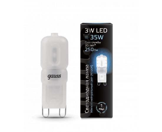 Лампа LED G9 3W  4100К Plastic Gauss 107409203